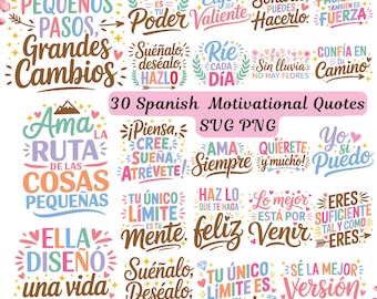 30 Spanish Motivational Quotes PNG Bundle (Digital Download)