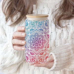 16 oz Libbey Glass Can Rainbow Mandala design Tumbler Sublimation Design Cuss words boho ,Mother's day gift, Mom life png Sublimation