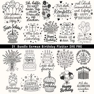 21 Bundle German Birthday SVG | Birthday Sayings Plotter Cricut & Silhouette | Happy Birthday Lettering Clip Art | Cricut Silhouette SVG PNG