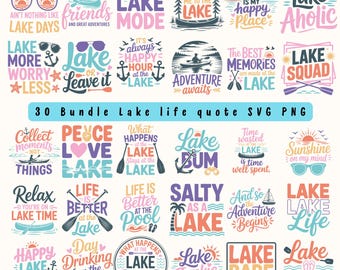 Paquete SVG con frases sobre la vida en el lago: Acampada familiar, vacaciones de verano (descarga digital)