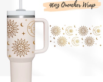 2 Designs 40oz Quencher Stanley tumbler wrap Sun And Magic Moon Svg, Celestial | 40 oz Magic Vibe SVG | 40oz SVG Cricut Silhouette Template