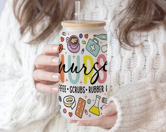 Nurse 16 oz Libbey Glass Can Tumbler Sublimation Seamless Pattern LOVE Stethoscope Nurse Life Valentine Day | Love nurse life PNG file