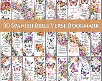 30 Spanish Bible Verse Bundle Butterfly Floral Bookmark (Digital Download)
