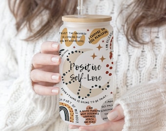 Boho Positive Self-Love 16 oz Glass Tumbler (Digital Design)