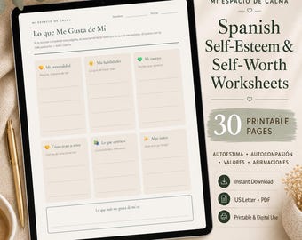 30 Spanish Self-Esteem Worksheets | Inner Critic, Self-Worth Affirmations (PDF Download)
