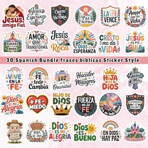 30 Spanish Bible Verse Sticker PNG Bundle: Christian Phrases Frases Cristianas (Digital Download)