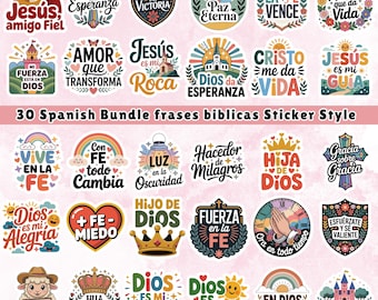 30 Spanish Bible Verse Sticker PNG Bundle: Christian Phrases Frases Cristianas (Digital Download)
