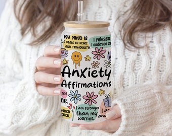 16 oz Libbey Frost Glass Can Sublimation Anxiety Affirmation Daily Positive Self Love Inspirational | Gift for Mother Day | Digital PNG file