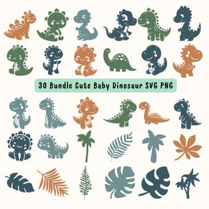 30 Cute Baby Dinosaur Svg Bundle Silhouette Svg | Dino T-Rex Svg png | Dino Laser Cut | Digital File | Kids Room Decor | Nursery Wall Art