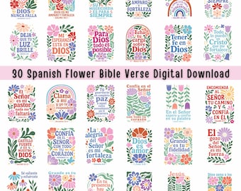 30 Spanish Bible Verse Flower Christian Phrases SVG (Digital Download)