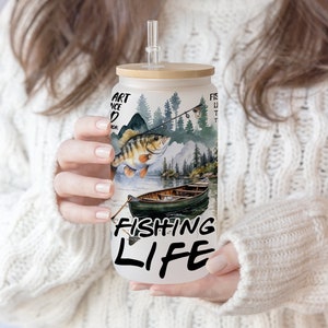 16 oz Libbey Glass Can Tumbler Sublimation Fishing Life | Fisherman Bass Fishing tumbler | Gift for Father&#39;s day Digital Download PNG file