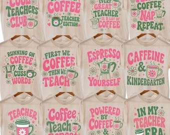 12 Bundle Tired Teachers Club Retro Teacher Life PNG | Teacher Humor Graphics (Digital Download)