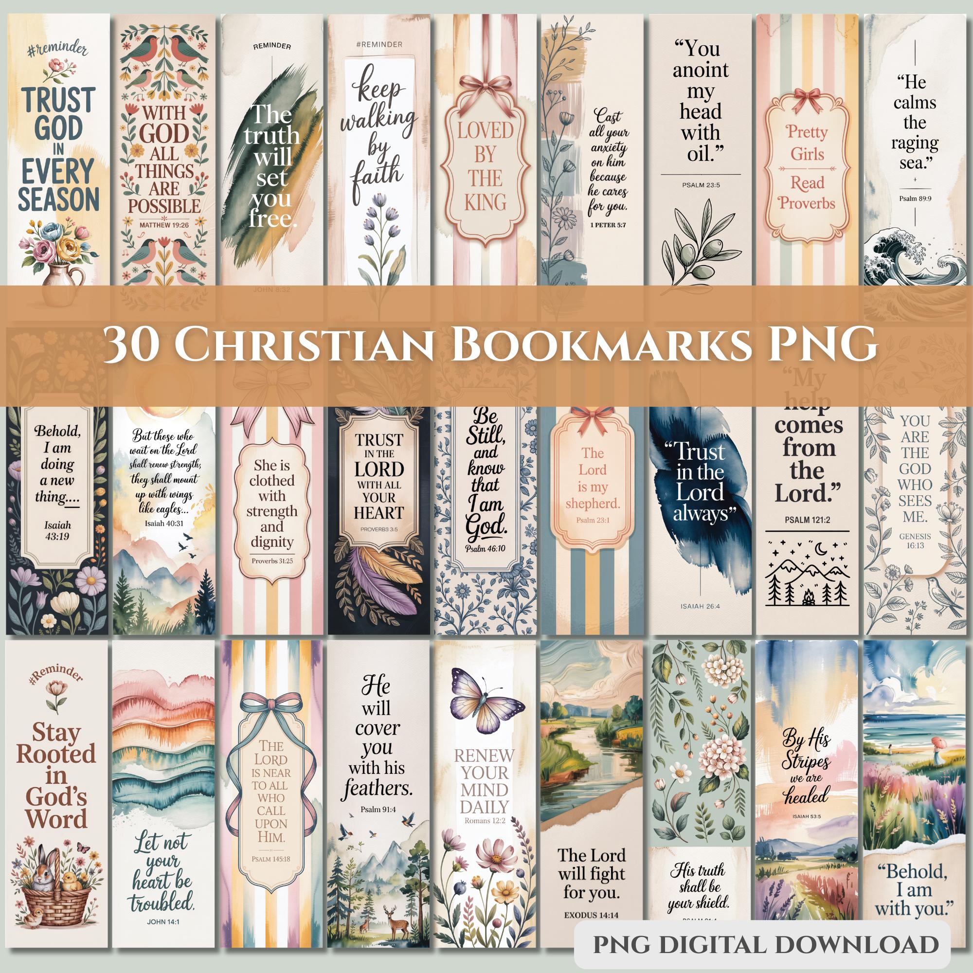 30 Christian Bookmarks Bundle Bible Verse Religious Bookmark (Digital Download)
