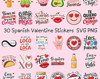 30 Sticker Spanish Valentin Dia Del Amor SVG PNG Valentine Day (Digital Download)