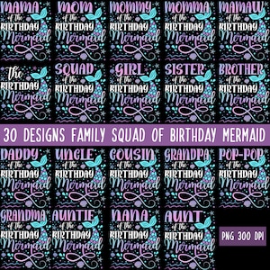 71 Dateien Bundle Squad of Birthday Meerjungfrau Familie Passend | Meerjungfrau Geburtstagskind | Mermaid Princess Party | Niedliche Meerjungfrau für Mädchen PNG