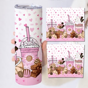 20 25 oz Skinny Tumbler Sublimacja matowe szkło Cafecito Y Chisme, Coffee and Gossip Pink Coffe Valentine Tumbler Cyfrowe pobieranie PNG