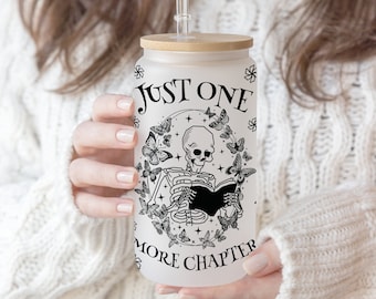 Skull Floral Reading Skeleton 16 oz Libbey Glass Can (PNG File)