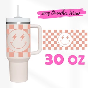 6 Designs 6 SVG 30oz Quencher Stanley tumbler wrap Retro Groovy Smiley Checkered Seamless | SVG Cute Smiley | Cricut Silhouette Template