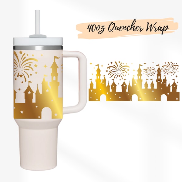 2 Designs 40oz Quencher Stanley wrap Tumbler Castle Fireworks SVG | Gift for Mothers Day 40 oz | 40 oz SVG Cricut Silhouette Template