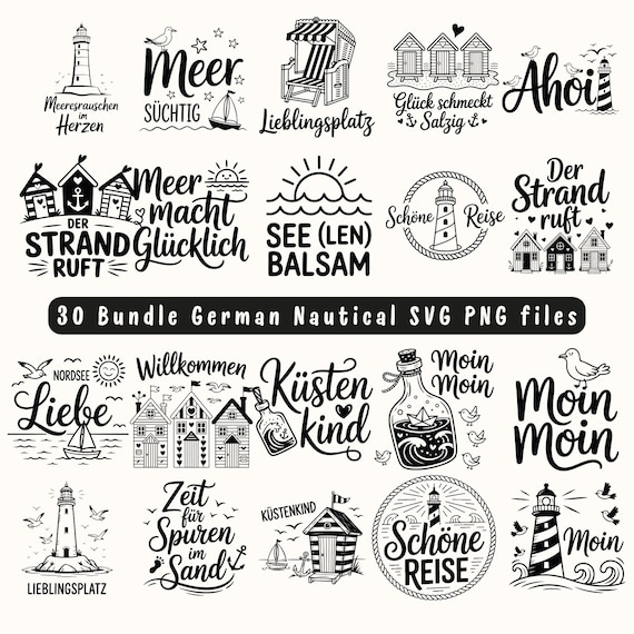 German Nautical SVG Bundle: Sea Sayings, Anchor, Lighthouse (SVG, PNG Download