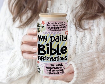 Bible Verse Affirmations Libbey Glass Can Tumbler PNG (Digital File)
