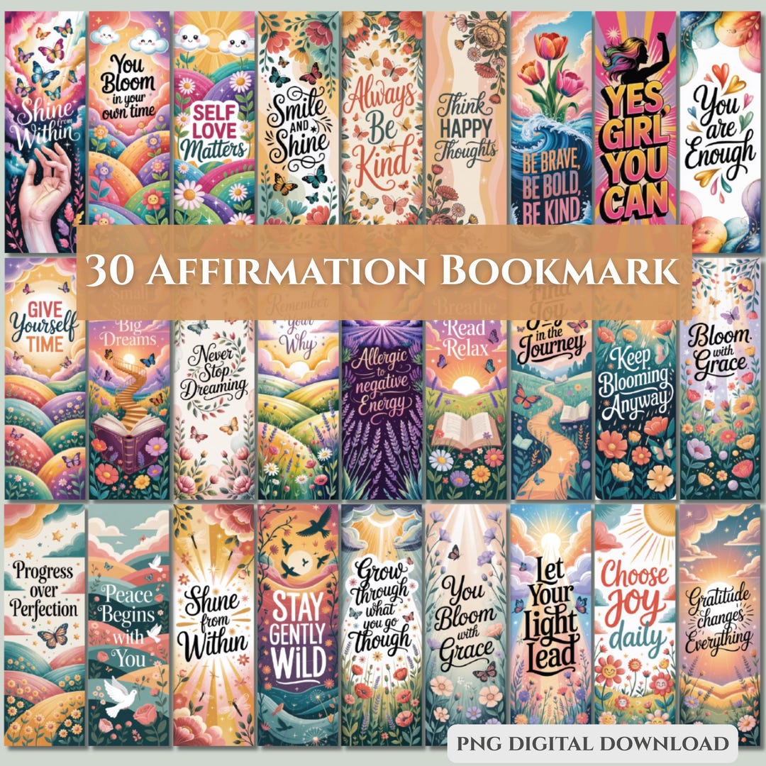 30 Bundle Positive Affirmation Motivational Bookmark (digital Download ...
