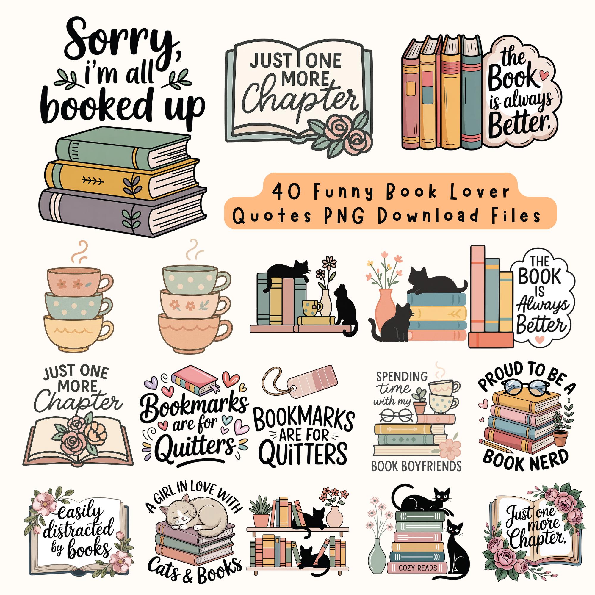 40 Bundle Book Lover Stickers PNG | Creative Reading Stickers | Bookish Gift Funny Reading | Sublimation Png Download