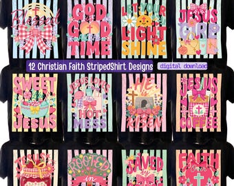 Christian PNG Bundle 12 Trendy Faith Shirt Designs | Jesus Is My Jam, Coquette Bow, Preppy Striped | Sublimation PNG (Digital Download)