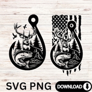 Bundle Fishing and Hunting American Flag | Fishing and Hunting Lover American Flag Svg | Fishing Deer Hunting Silhouette PNG SVG Download
