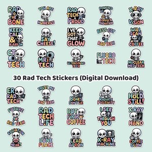 30 Bundle Rad Tech Stickers Radiology Tech PNG | Funny X-Ray Skeleton (Digital Download)