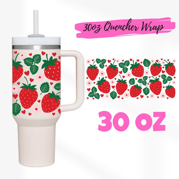 2 Designs 30oz Quencher Stanley tumbler wrap Strawberry Hearts Seamless Pattern | 30 oz SVG Cute Floral | 30oz Cricut Silhouette Template