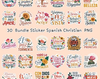 Lot de 30 versets de la Bible en espagnol au format PNG : expressions chrétiennes (téléchargement numérique)