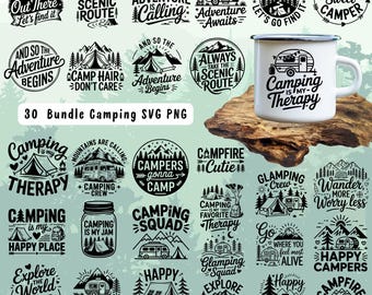 Camping SVG Bundle: Happy Camper Designs, Adventure Cut Files (Digital Download)
