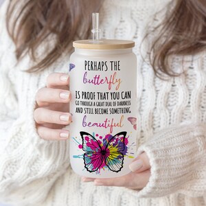 Diseño de sublimación para lata de vidrio Libbey con versículo bíblico de mariposa (descarga digital)