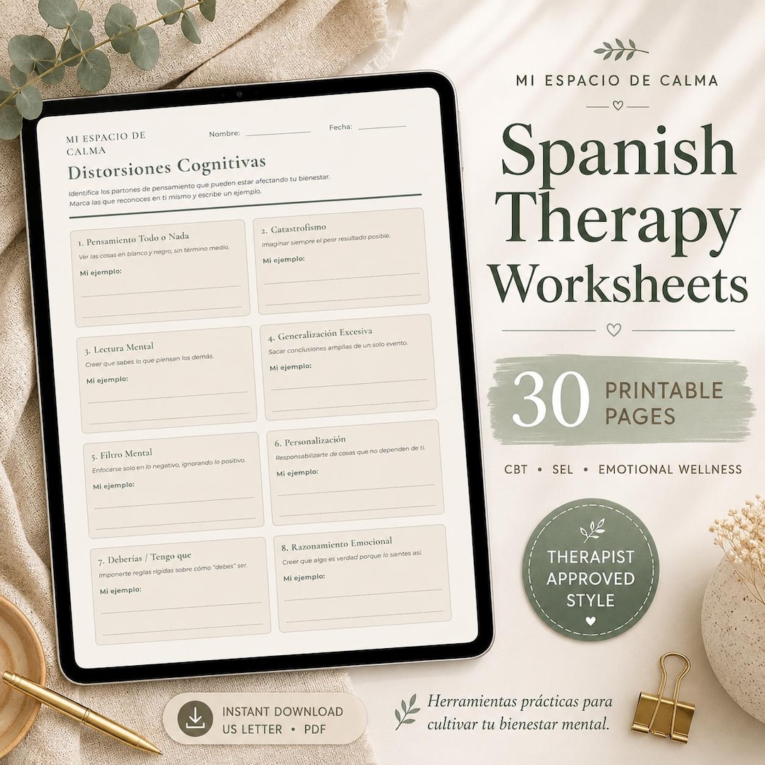 Spanish Mental Health Workbook | 30 Therapy Worksheets Printable PDF ...