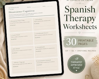 30 Pages Mental Health Workbook in Spanish Therapy Worksheets PDF