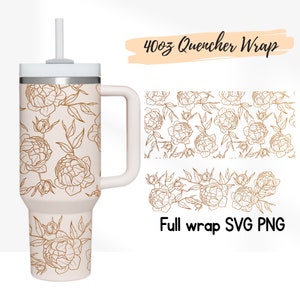 40oz Peony Flower Stanley tumbler full wrap  and Leaves Floral | Wildflower cut file SVG | 40oz wrap SVG Cricut Silhouette Template