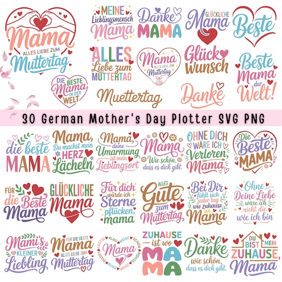 30 German Mother's Day Plotter file Laserdatei Muttertag SVG PNG (Digital Download)