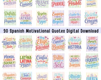 30 Spanish Bundle Striped Trendy Motivational Latina Quotes SVG (Digital Download)