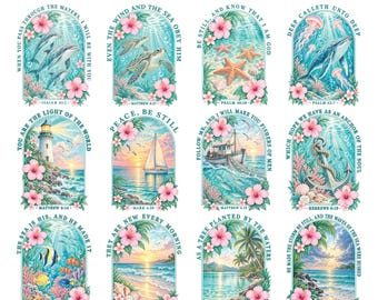 12 Coastal Bible Verse PNG Bundle | Beach Scripture Arch Sublimation, Sea Turtle Christian Shirt Design, Ocean Faith Clipart