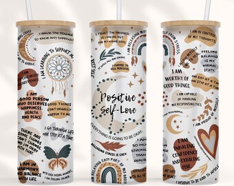 25 oz frosted glass tumbler png Daily Affirmations Positive Self Love Boho Rainbow Tumbler Inspirational,Self Lover,Positive,good words