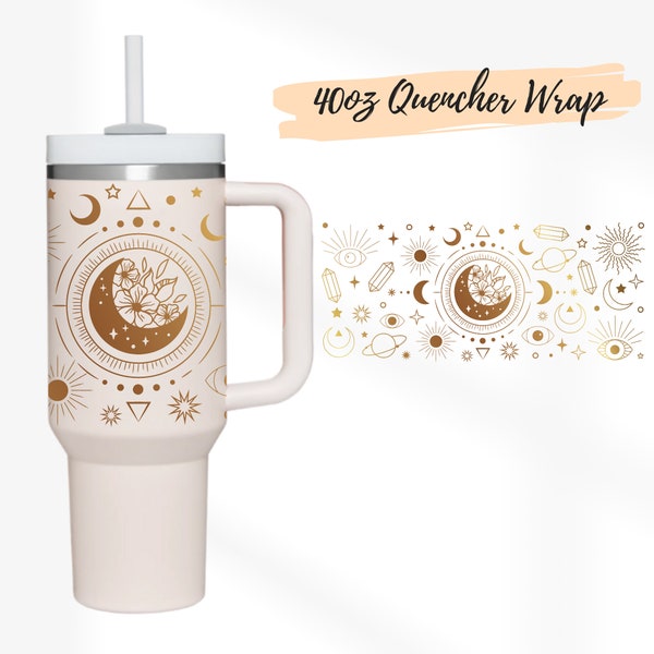 2 Designs 40oz Quencher Stanley tumbler wrap Sun And Magic Moon Svg, Celestial | 40 oz SVG Cute Floral | 40oz SVG Cricut Silhouette Template