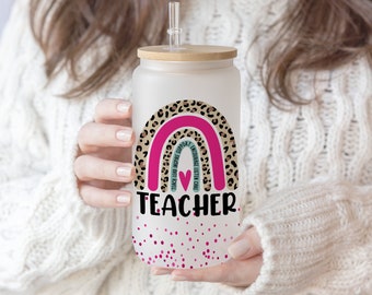 7 files 16 oz Libbey Glass Can Tumbler Sublimation Design Good Teacher , Glitter Gift for teacher,Name Teacher png, gift for mom, mother day