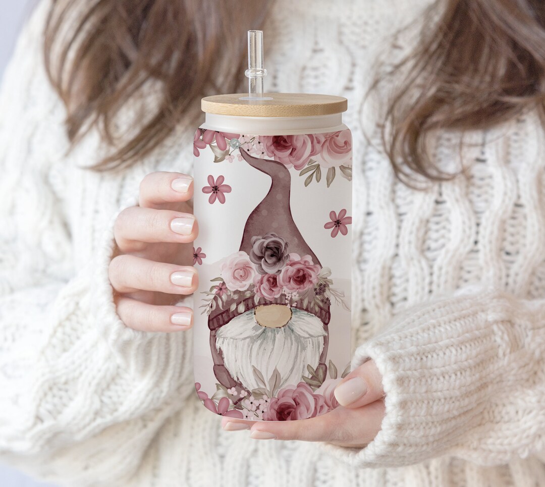 16 Oz Libbey Glass Can Boho Flower Gnome Sublimation ,flower Gnome ...