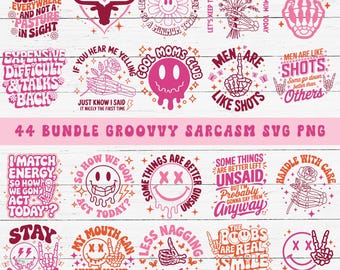 Sarcastic Quotes SVG Bundle: Groovy Retro Designs (44 Files)