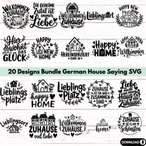 20 Bundle German House Saying Svg | Deutsche Haus Plotterdatei svg | Haus Herz Liebe svg | Zuhause Schriftzug Sprüche svg | German Svg