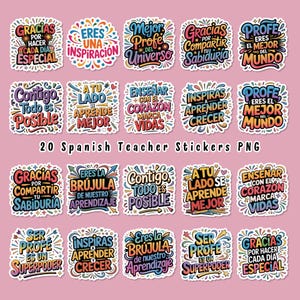 Spanish Teacher Stickers Bundle: Classroom Decor, Gift for Maestra (Digital Download PNG)