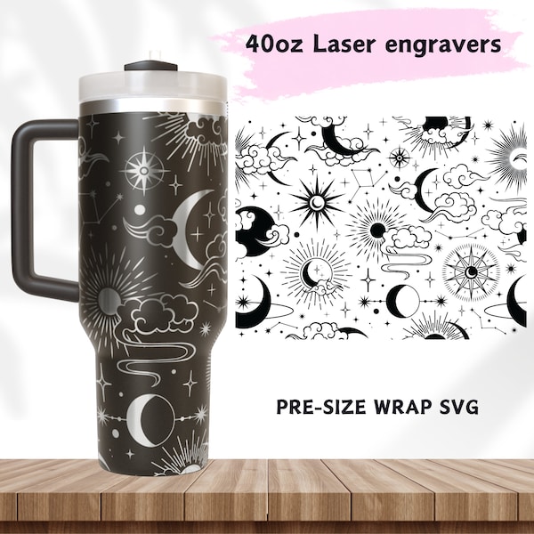 Laser Engraved Full Wrap Design for 40oz  Sun And Magic Moon Celestial | 40 oz Magic tumbler| Gift for Mom |SVG Cricut Silhouette Template