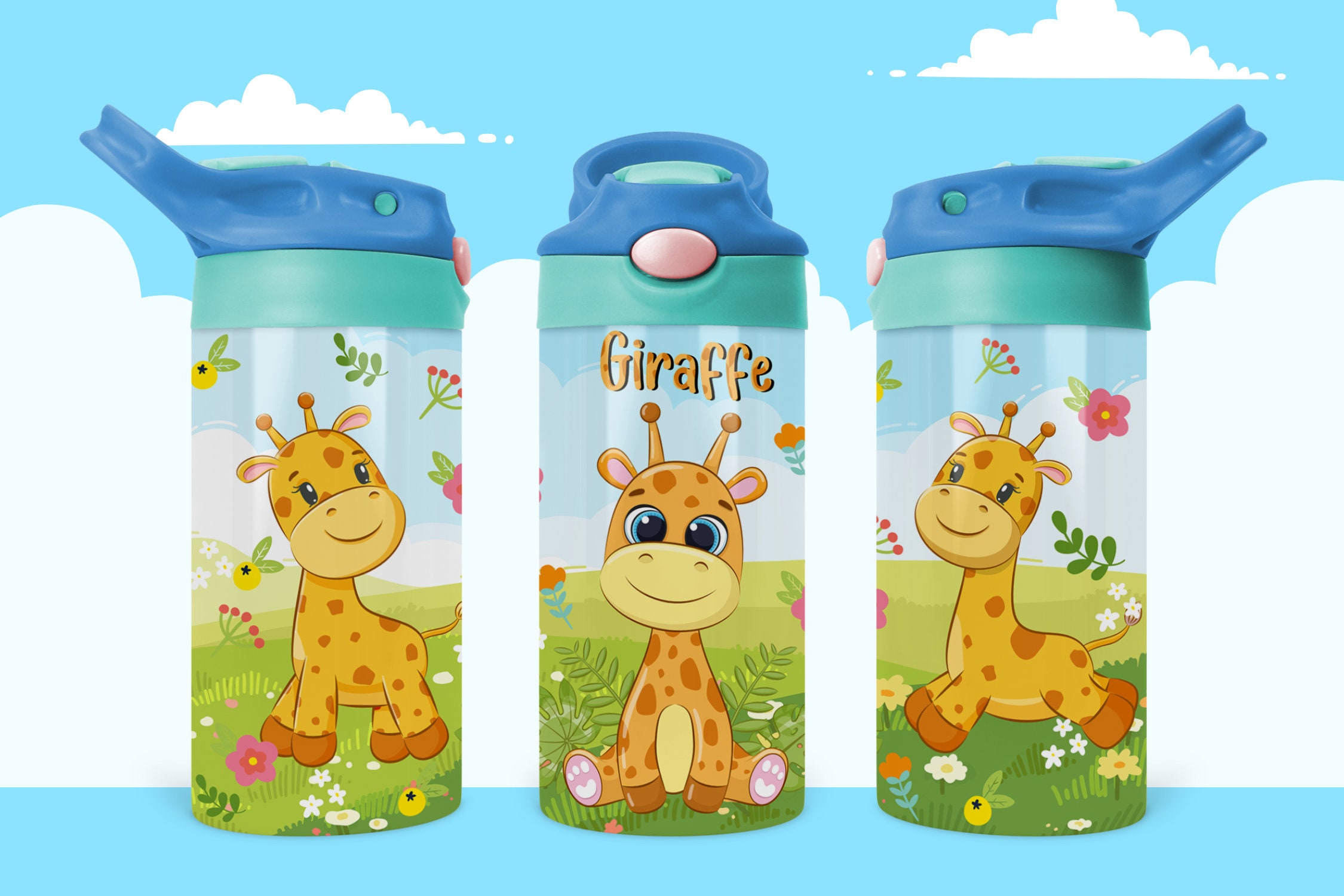 Baby Giraffe Kids Flip Top Tumbler Design, Instant Download Kids Water  Bottle Template, Digital Kids Tumbler Wrap Sublimation Design 
