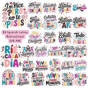 30 Spanish Motivational Quotes SVG Bundle: Inspirational Frases (Digital Download)